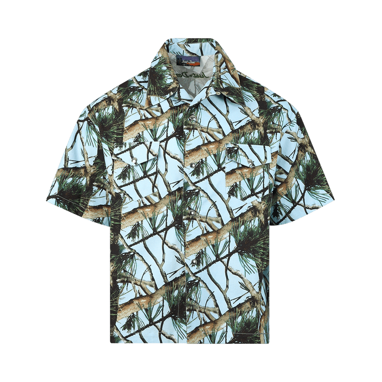 Just Don Pine Print Short-Sleeve Shirt "Blue"