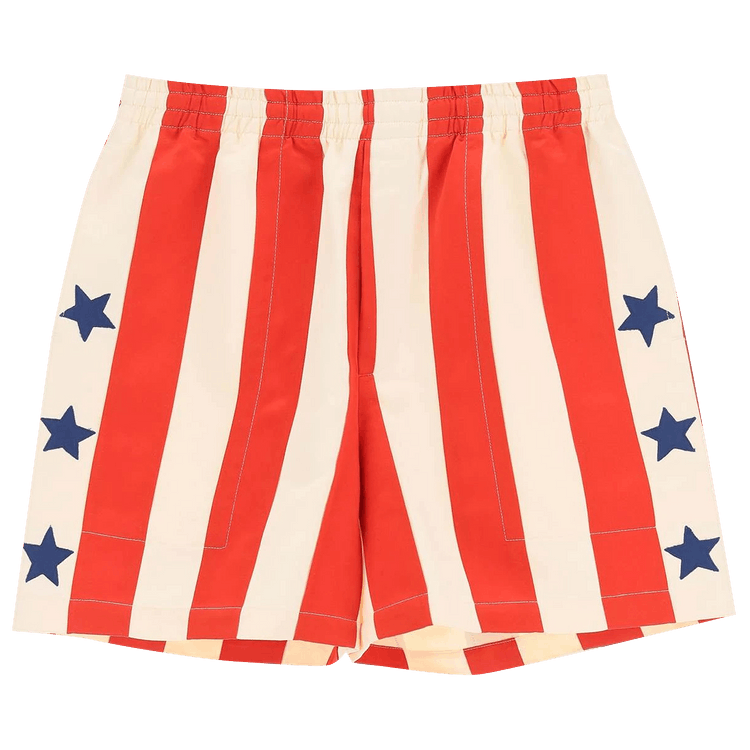 Bode Flag Stripe Shorts "Red"
