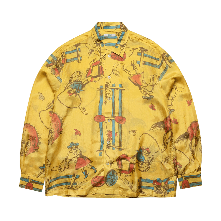 Bode Silk Rodeo Scene Long-Sleeve Shirt "Yellow"