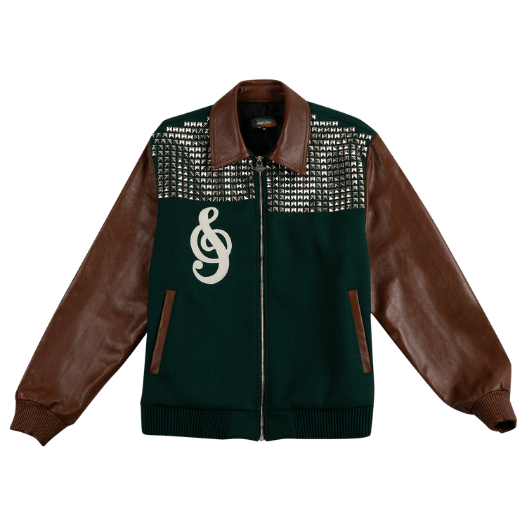 Just Don Sound Studded Varsity Jacket "Green/Brown"