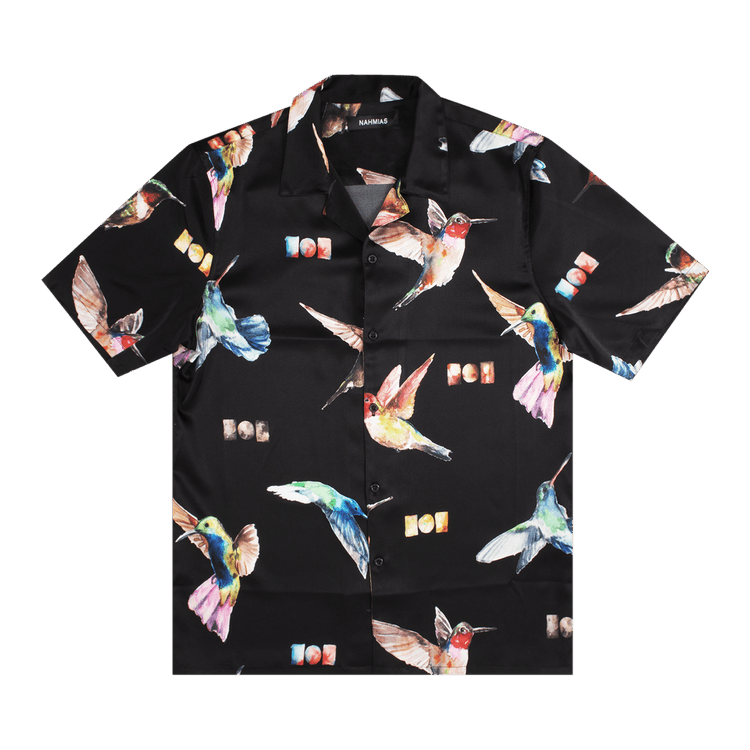 Nahmias Silk Hummingbird Short-Sleeve Shirt "Black"
