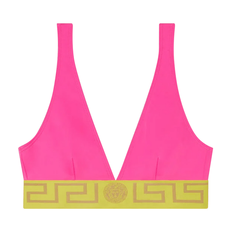 Versace Greca Border Triangle Bikini Top "Fuchsia/ Yellow"