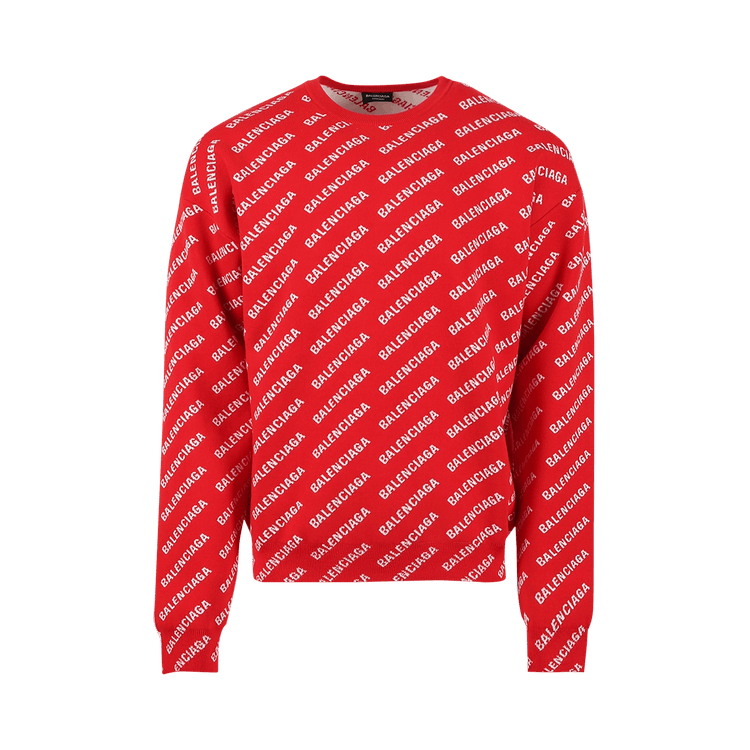 Balenciaga All Over Logo Crewneck "Red/White"