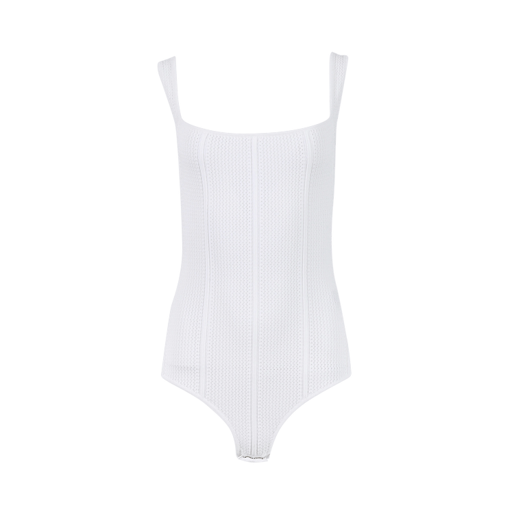 Bottega Veneta Lightweight Fluid Viscose Loops Bodysuit "White"
