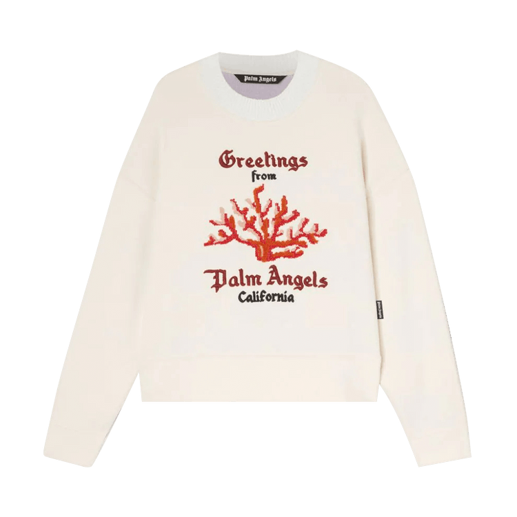 Palm Angels Coral Mix Knit Crewneck "Off White/Red"