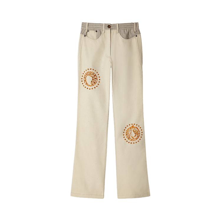 Kiko Kostadinov Noosa Embroidered Jeans "Parchment/Sand Stripe"
