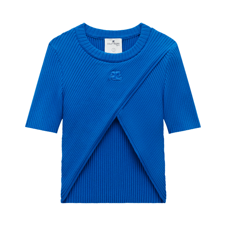 Courrèges Rib Knit Criss Cross Top "Blue"