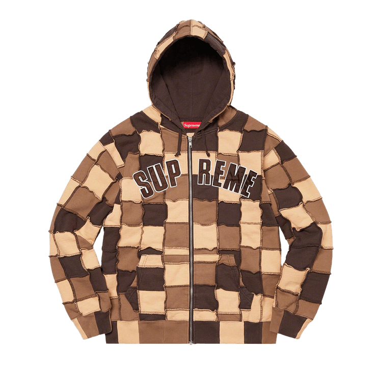 Supreme Reverse Patchwork Zip Up Hooded Sweatshirt "Brown"