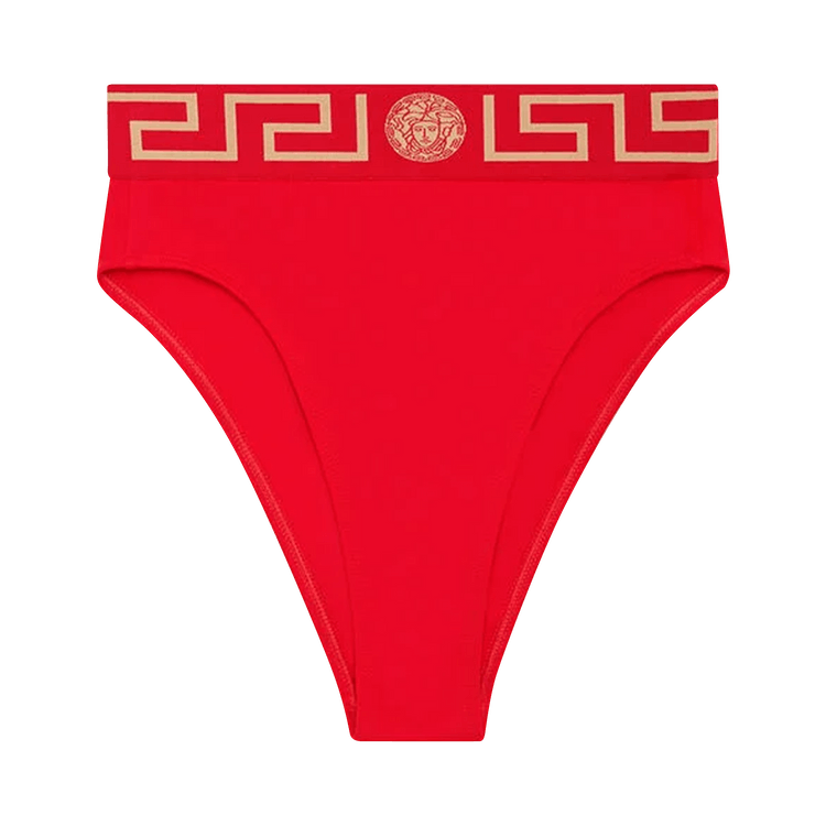 Versace Greca Border High Waist Bikini Bottom "Red"