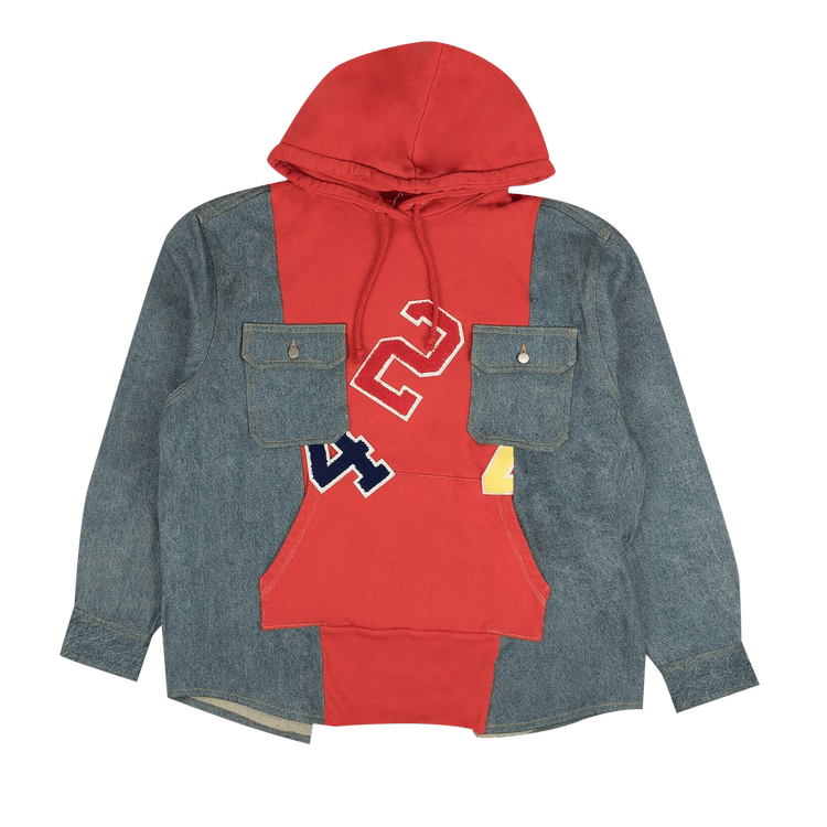 424 Logo Patch Hoodie "Red/Denim"
