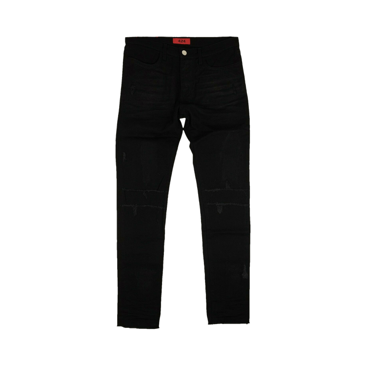 424 Distressed Ripped Logo Patch Jeans "Black"