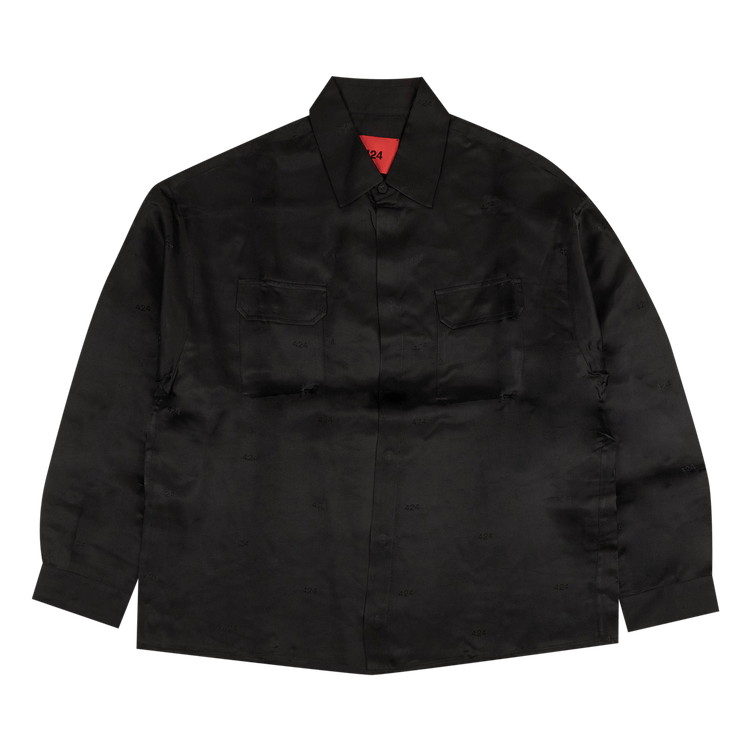424 Logo Long-Sleeve Button Down Shirt "Black"