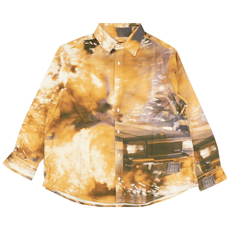 424 Car Print Button Down Shirt "Yellow"