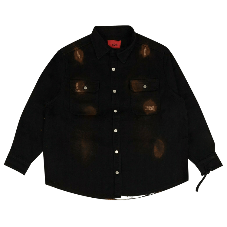424 Distressed Workwear Denim Shirt "Black/Brown"