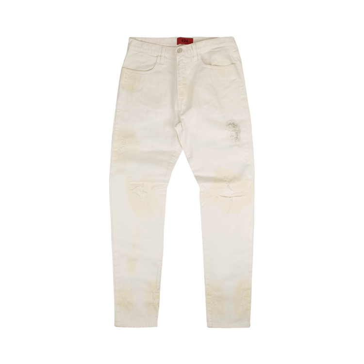 424 Distressed Denim Jeans "White"