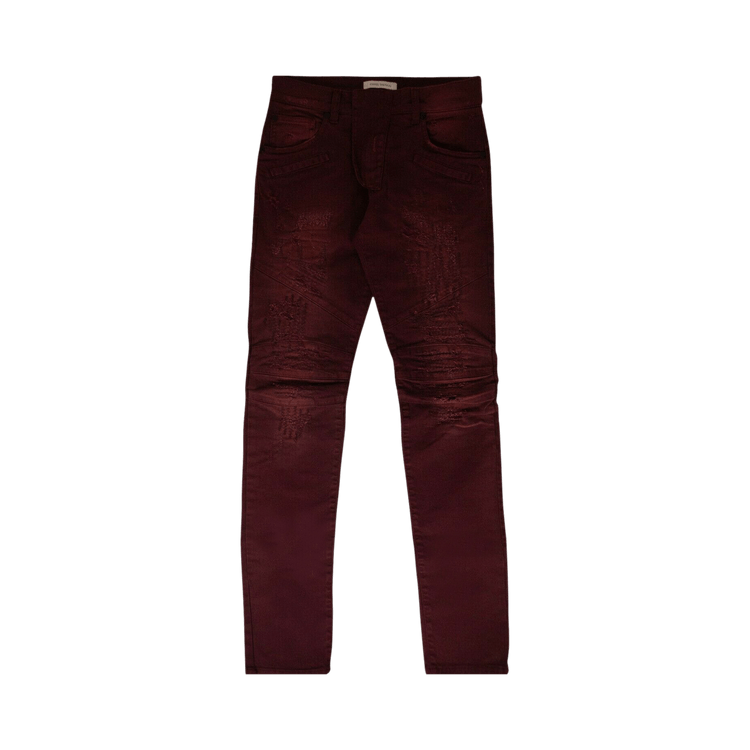 Balmain Distressed Denim Pants "Burgundy"