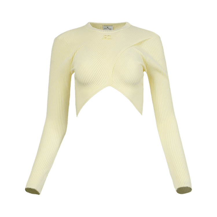 Courrèges Rib Knit Criss Cross Long-Sleeve Top "Pastel Yellow"