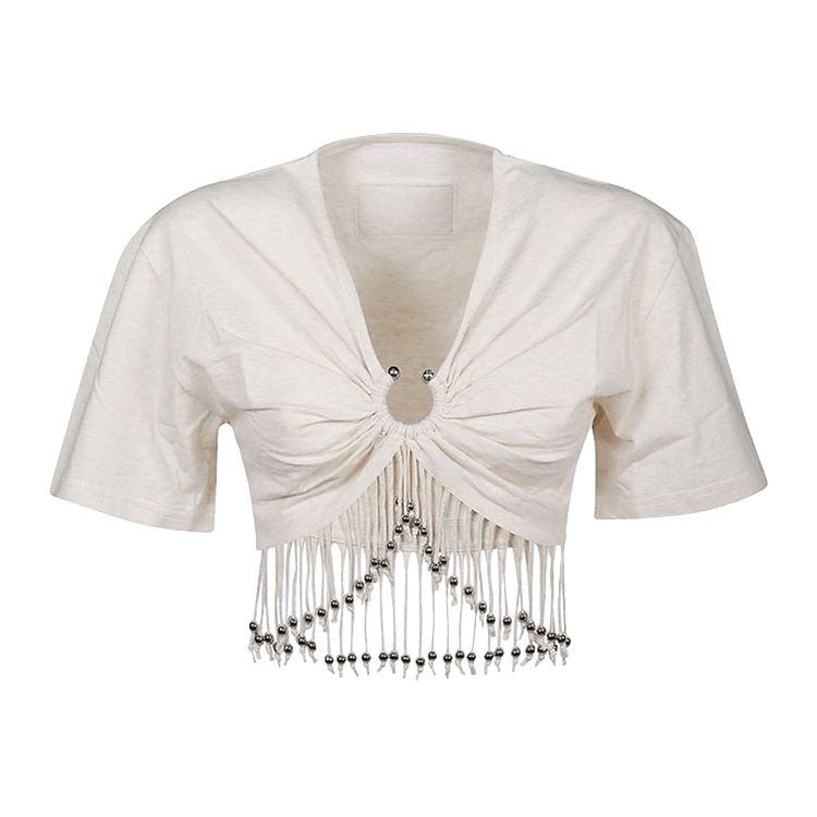 Rabanne Fringed V-Neck T-Shirt "Heather Beige"