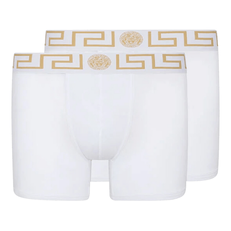 Versace Greca Border Long Trunks 2-Pack "White/Gold"
