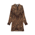 GANNI Pleated Georgette Adjustable Collar Mini Dress 'Tiger's Eye'