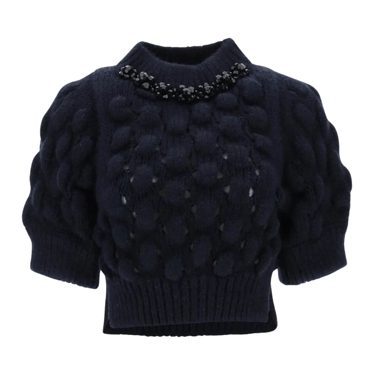 Simone Rocha Cropped Bubble Knit Short-Sleeve Jumper "Navy/Jet"